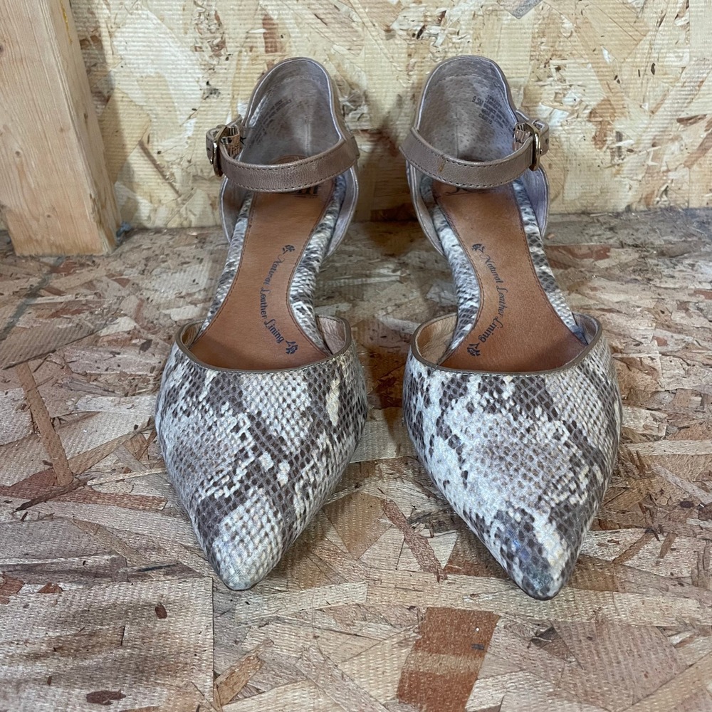 Sofft Kitten Heels Women 9.5M Taupe Snake Skin Print d'Orsay Ankle Strap Pumps